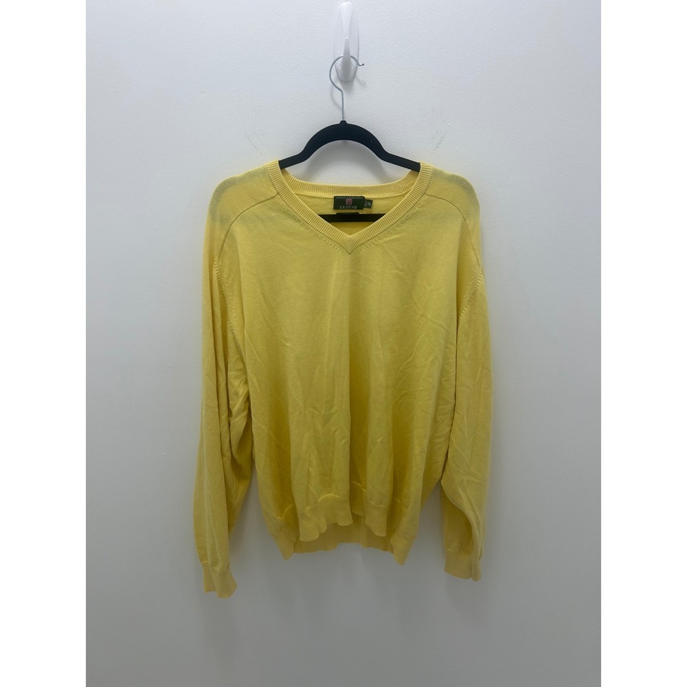 Andrew Carrington Legend Mens XL Yellow Cotton Cashmere V-Neck Sweater Knit